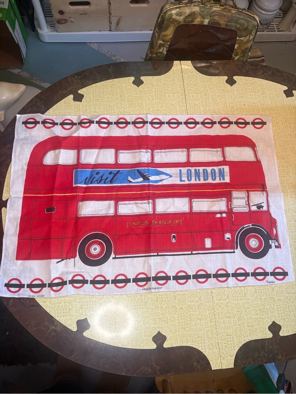 Vintage Red London Double Decker Bus Tea Towel